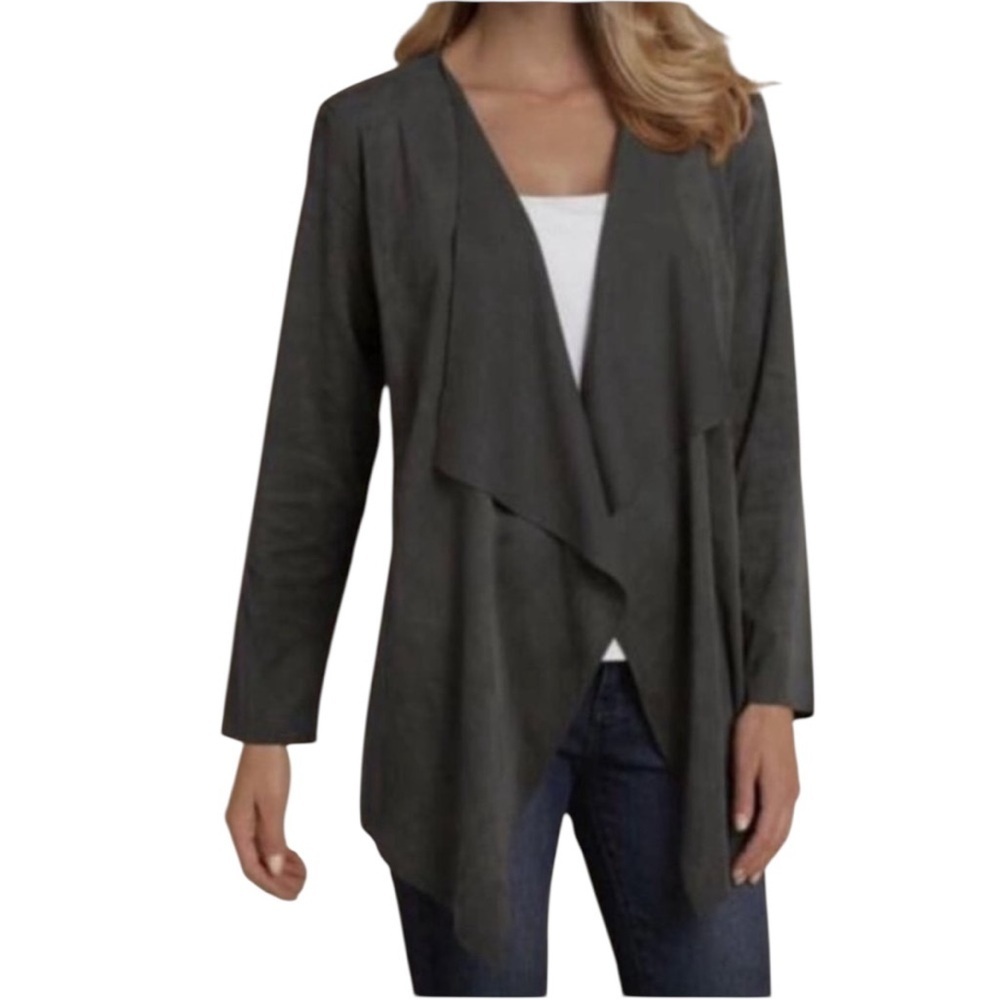 SOFT SURROUNDINGS Gray Ultra Soft Faux Suede Waterfall Open Cardigan x-Large